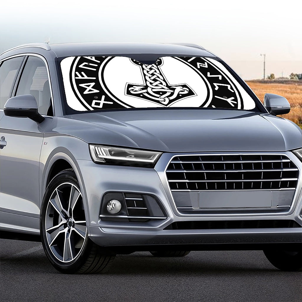Black And White Mjolnir Print Car Windshield Sun Shade