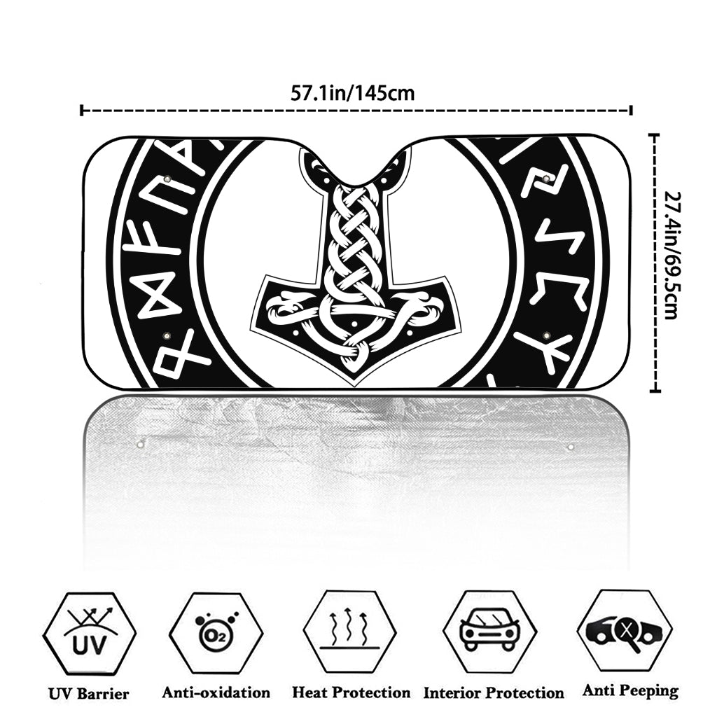 Black And White Mjolnir Print Car Windshield Sun Shade