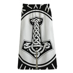 Black And White Mjolnir Print Cotton Front Slit Maxi Skirt