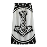 Black And White Mjolnir Print Cotton Front Slit Maxi Skirt