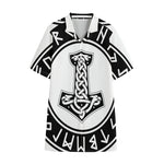 Black And White Mjolnir Print Cotton Hawaiian Shirt