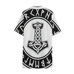 Black And White Mjolnir Print Cotton Hawaiian Shirt