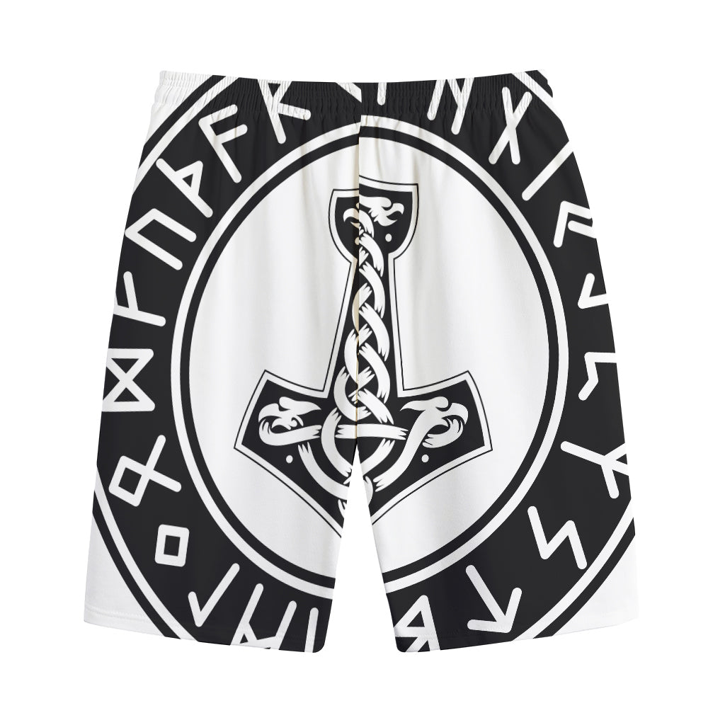 Black And White Mjolnir Print Cotton Shorts