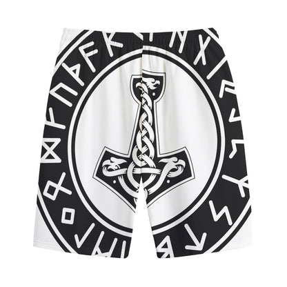 Black And White Mjolnir Print Cotton Shorts