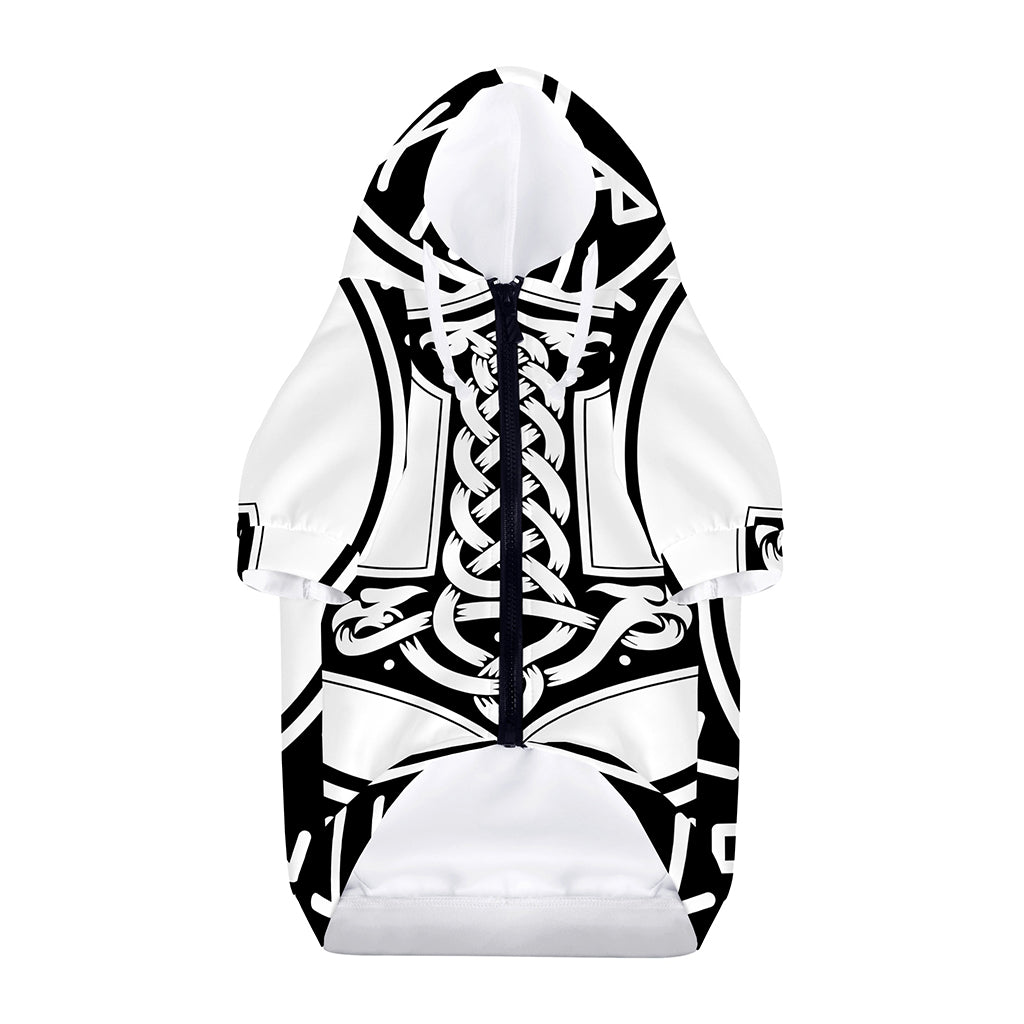 Black And White Mjolnir Print Dog Zip Up Hoodie
