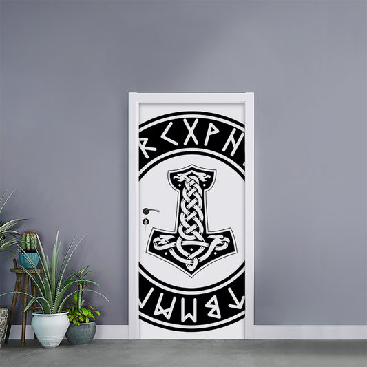Black And White Mjolnir Print Door Sticker
