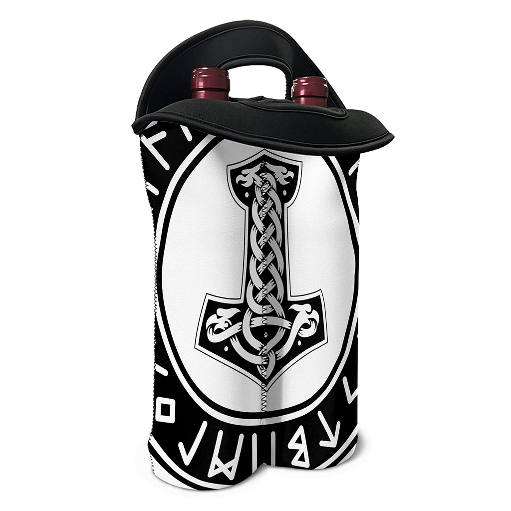 Black And White Mjolnir Print Double Neoprene Wine Tote