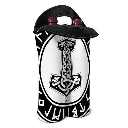 Black And White Mjolnir Print Double Neoprene Wine Tote