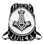 Black And White Mjolnir Print Drawstring Backpack