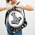 Black And White Mjolnir Print Drawstring Backpack