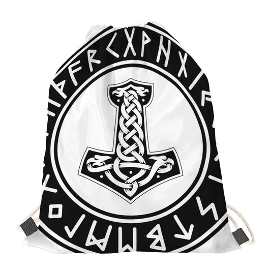 Black And White Mjolnir Print Drawstring Bag