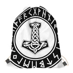 Black And White Mjolnir Print Drawstring Bag