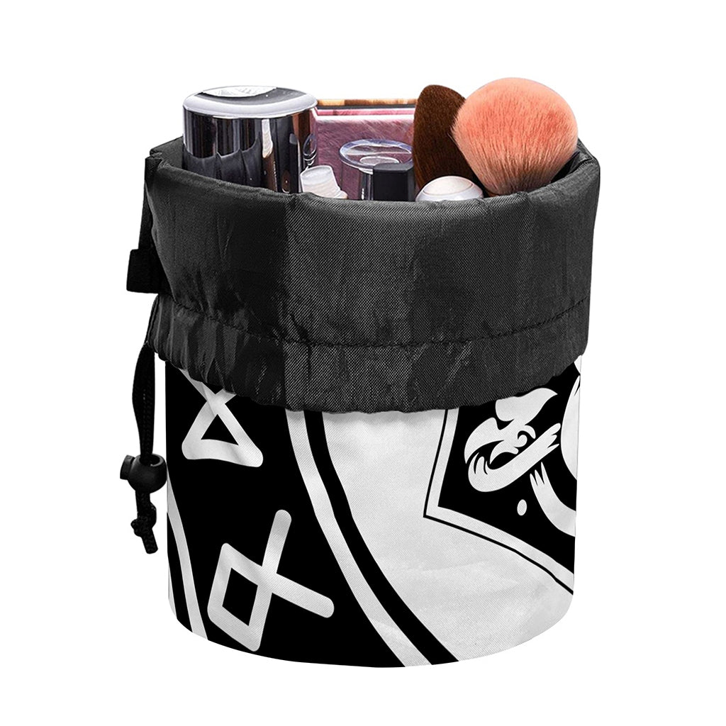 Black And White Mjolnir Print Drawstring Makeup Bag