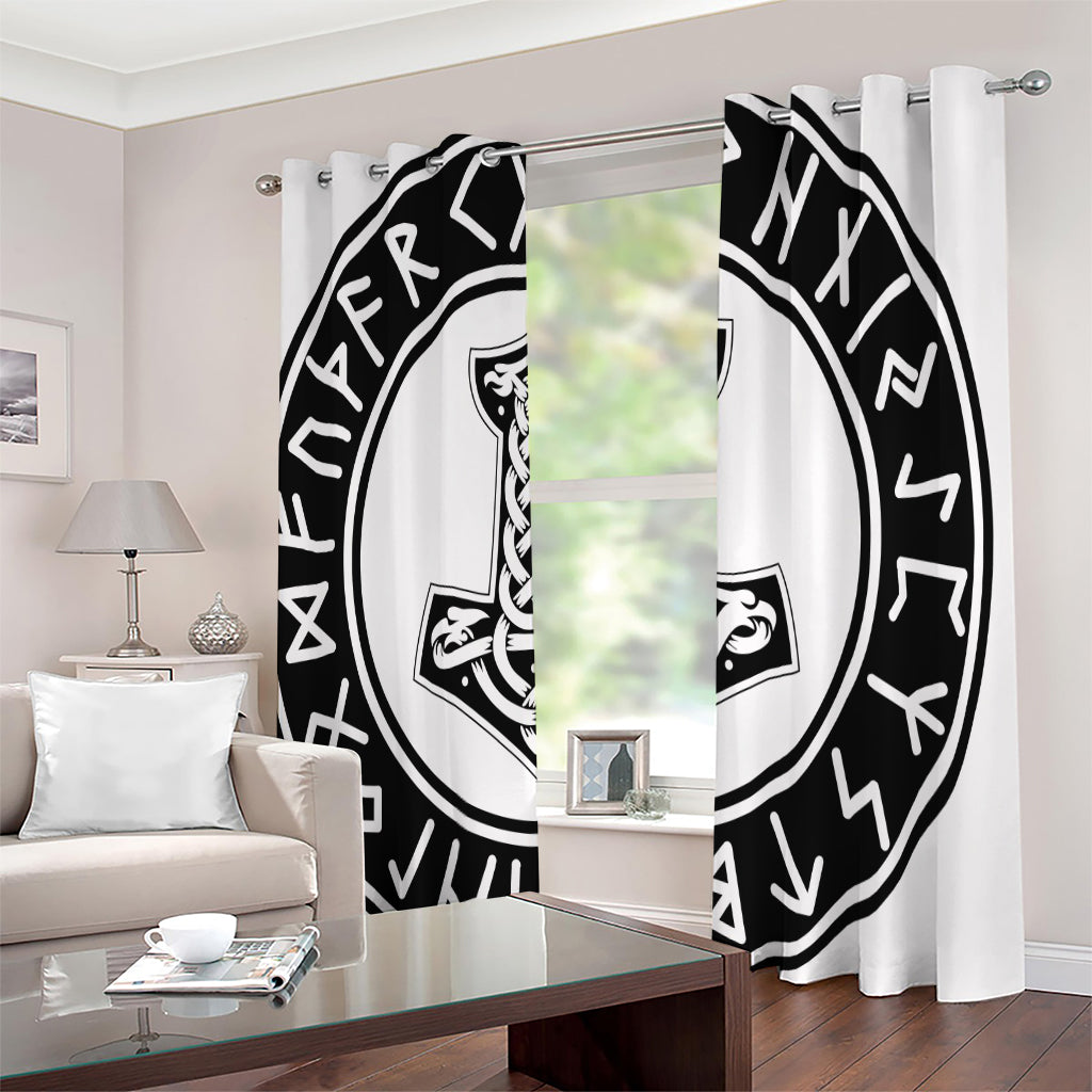 Black And White Mjolnir Print Extra Wide Grommet Curtains