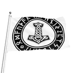 Black And White Mjolnir Print Flag