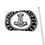 Black And White Mjolnir Print Flag