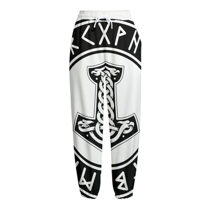 Black And White Mjolnir Print Fleece Lined Knit Pants