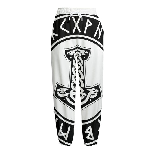 Black And White Mjolnir Print Fleece Lined Knit Pants