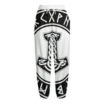 Black And White Mjolnir Print Fleece Lined Knit Pants