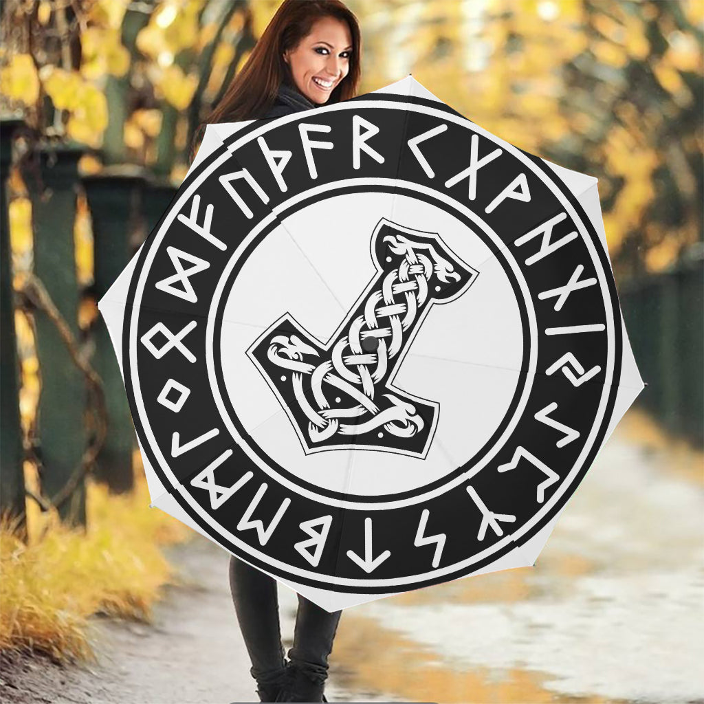 Black And White Mjolnir Print Foldable Umbrella