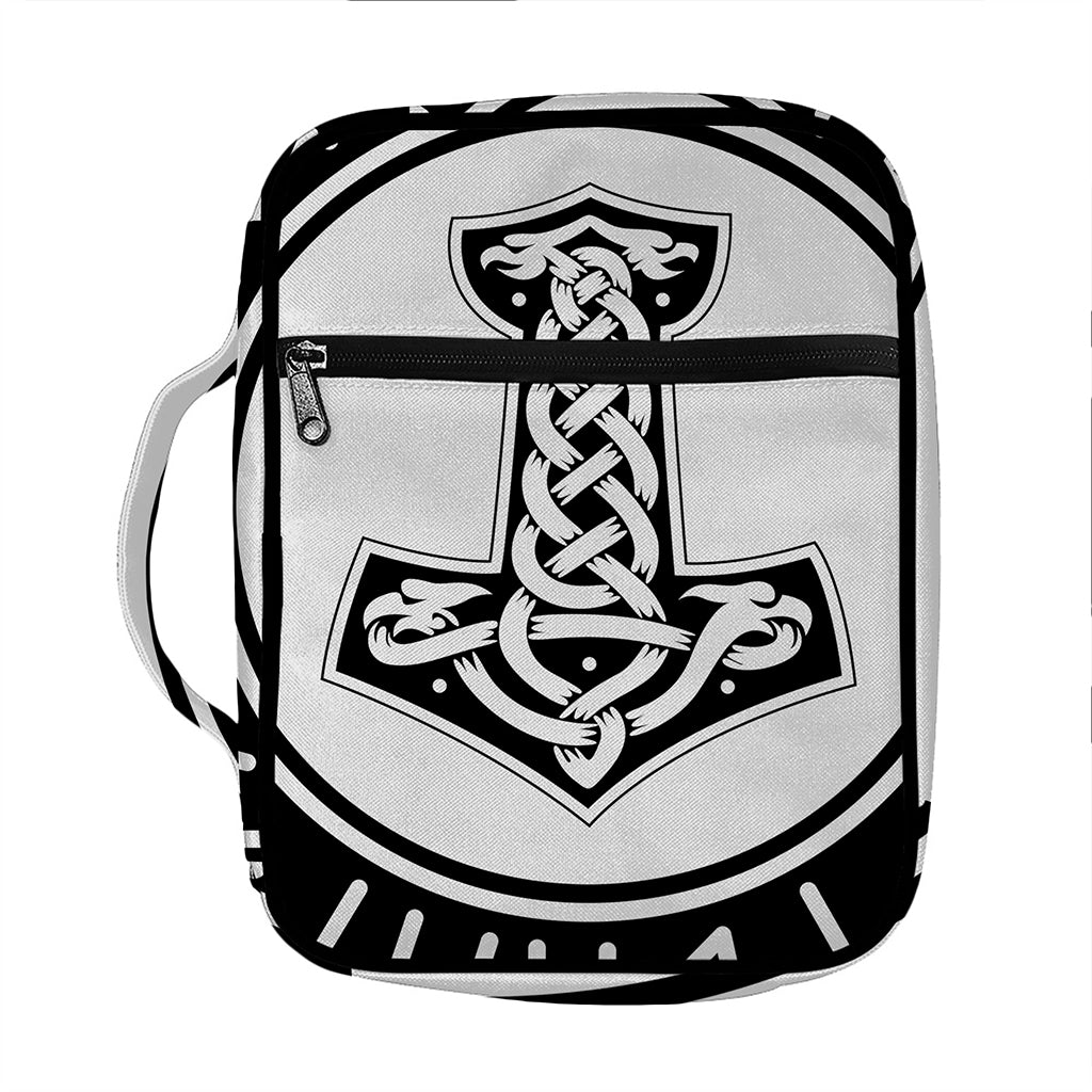 Black And White Mjolnir Print Front Pocket Bible Bag