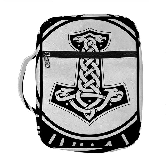 Black And White Mjolnir Print Front Pocket Bible Bag