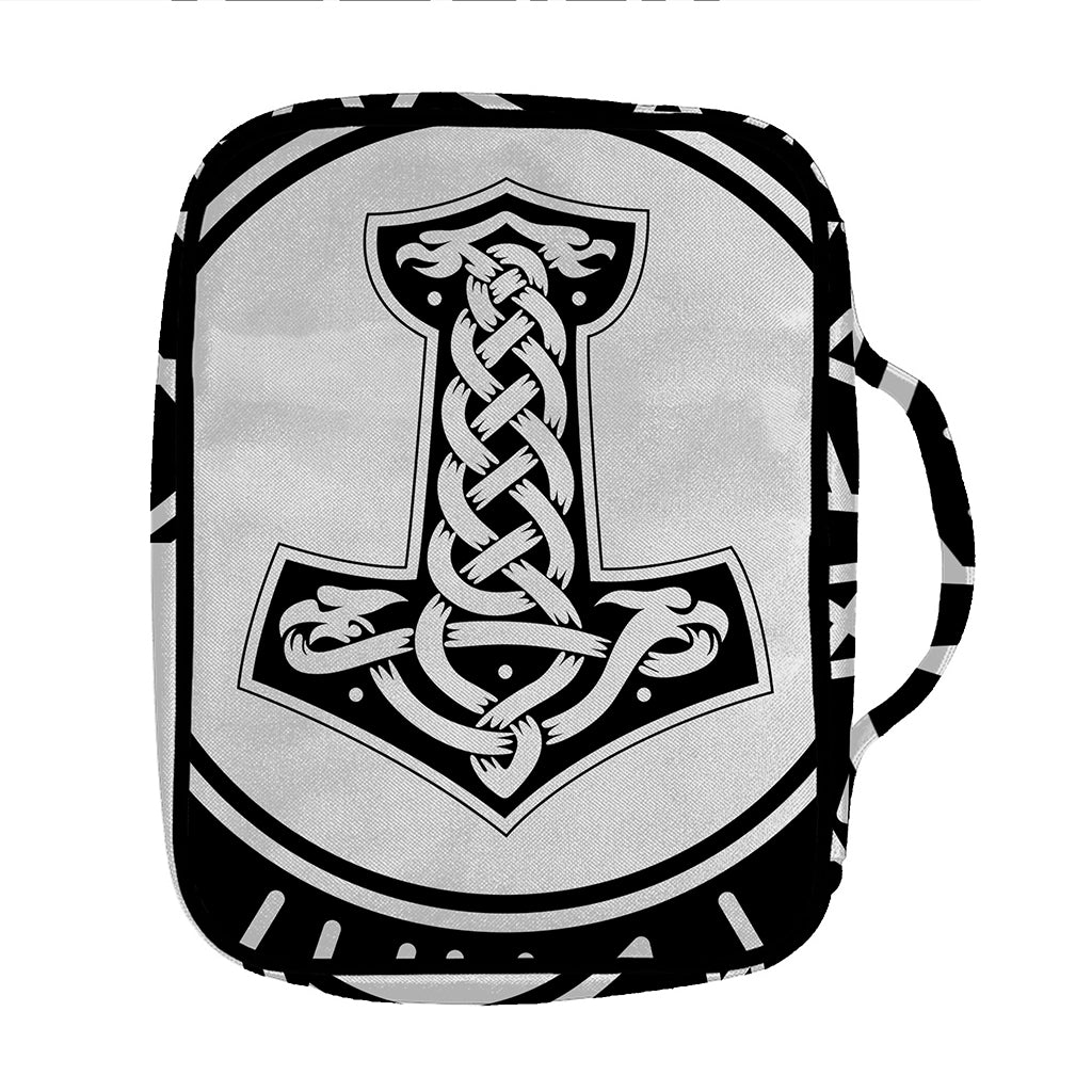 Black And White Mjolnir Print Front Pocket Bible Bag