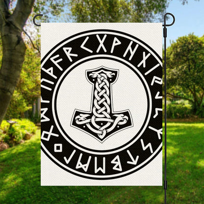Black And White Mjolnir Print Garden Flag