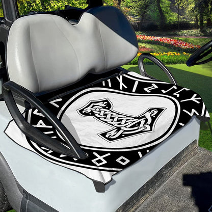 Black And White Mjolnir Print Golf Cart Seat Cover