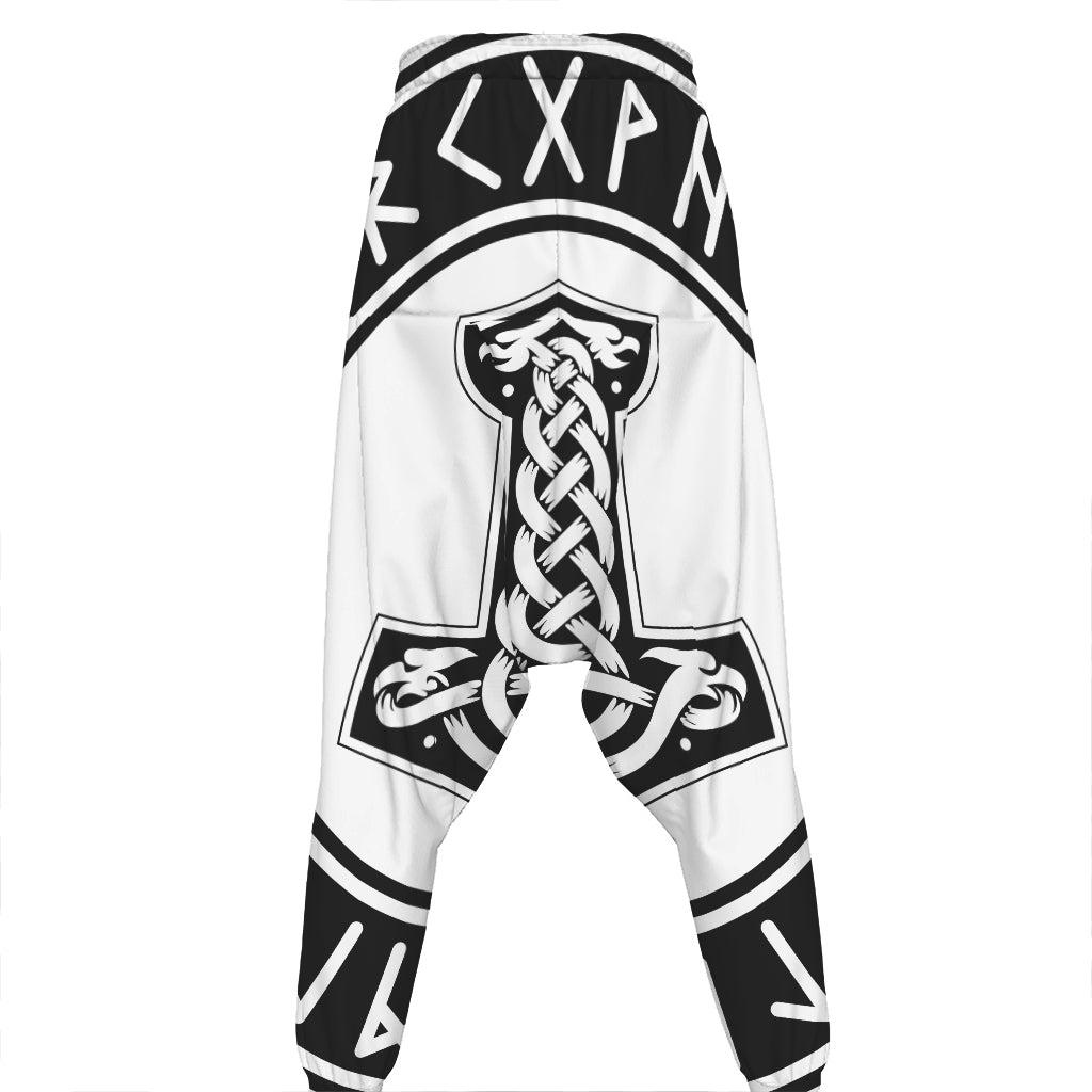 Black And White Mjolnir Print Hammer Pants