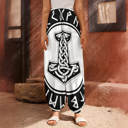 Black And White Mjolnir Print Harem Pants