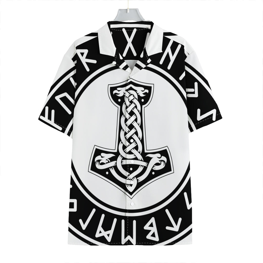 Black And White Mjolnir Print Hawaiian Shirt