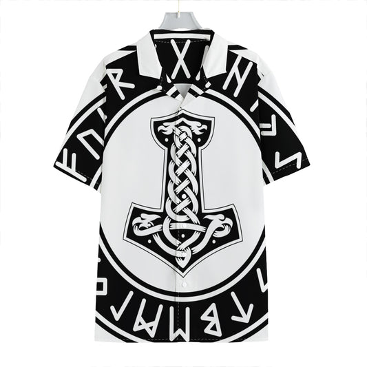 Black And White Mjolnir Print Hawaiian Shirt