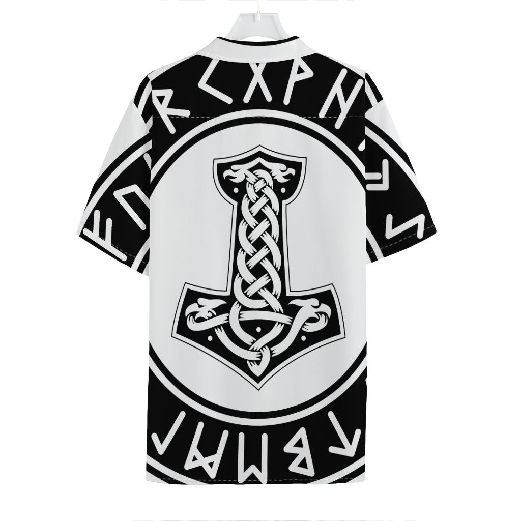 Black And White Mjolnir Print Hawaiian Shirt