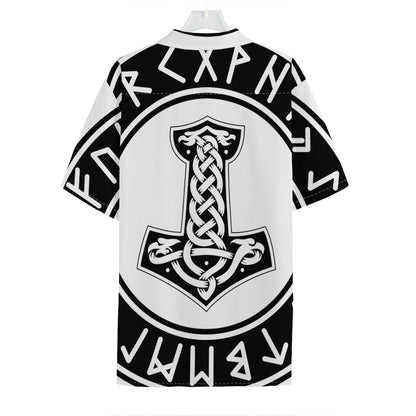 Black And White Mjolnir Print Hawaiian Shirt