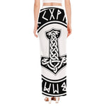 Black And White Mjolnir Print High Slit Maxi Skirt