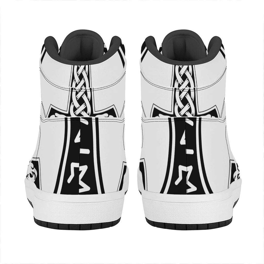Black And White Mjolnir Print High Top Leather Sneakers