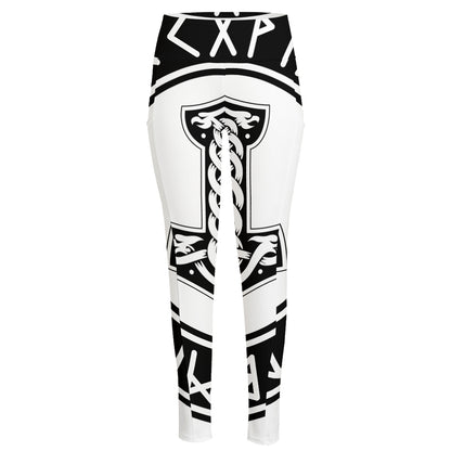 Black And White Mjolnir Print High-Waisted Pocket Leggings