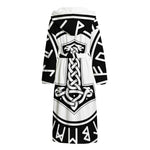 Black And White Mjolnir Print Hooded Bathrobe