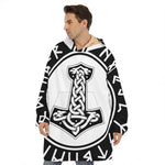 Black And White Mjolnir Print Hoodie Blanket