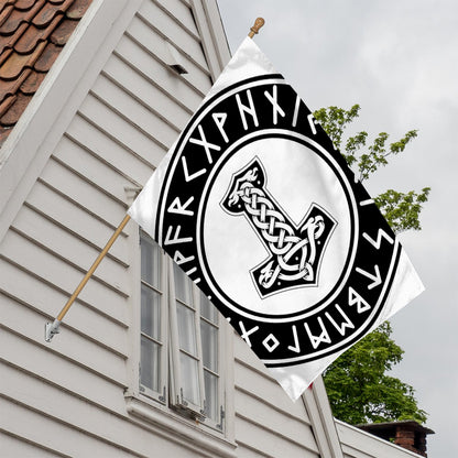 Black And White Mjolnir Print House Flag