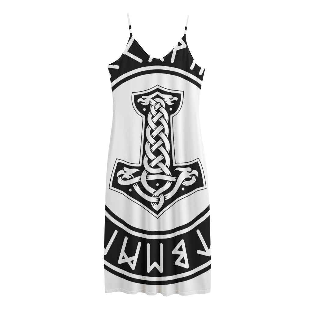 Black And White Mjolnir Print Jersey Midi Cami Dress