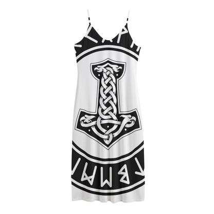Black And White Mjolnir Print Jersey Midi Cami Dress
