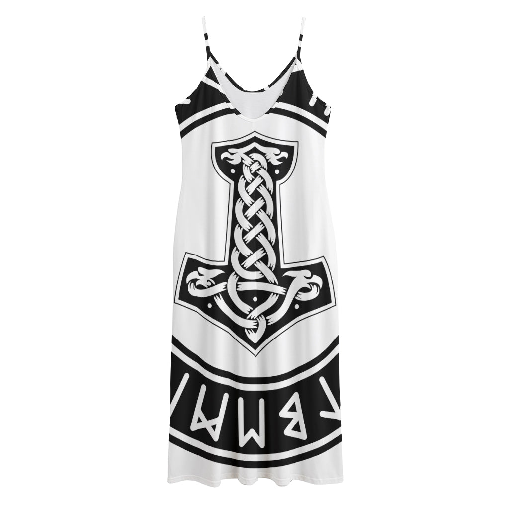 Black And White Mjolnir Print Jersey Midi Cami Dress