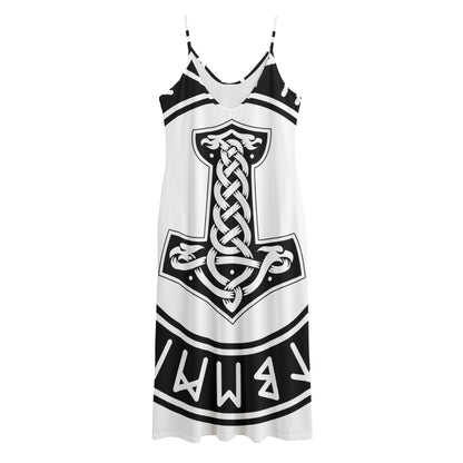 Black And White Mjolnir Print Jersey Midi Cami Dress