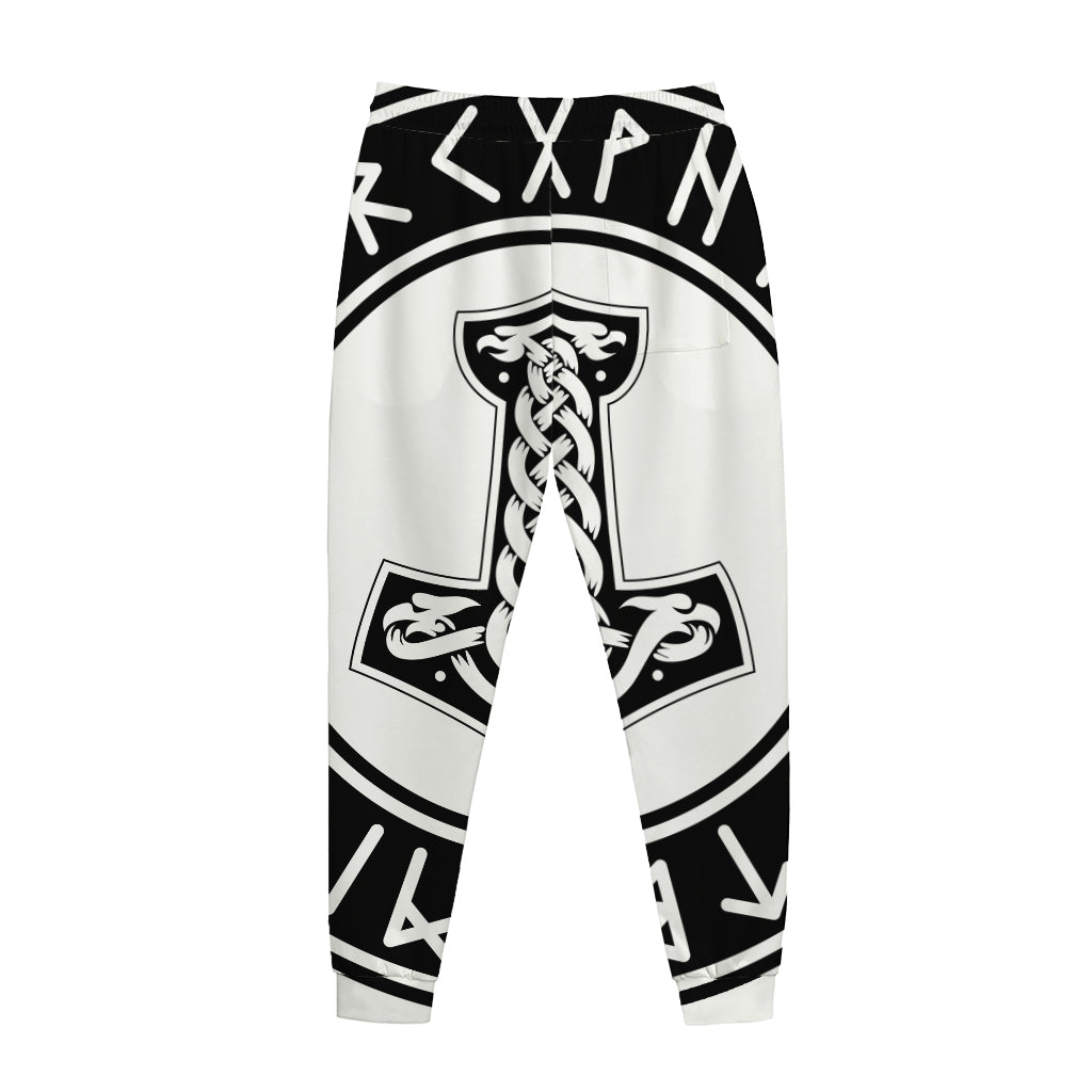 Black And White Mjolnir Print Jogger Pants