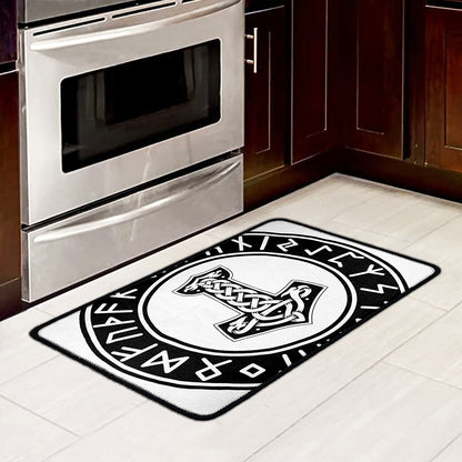 Black And White Mjolnir Print Kitchen Mat