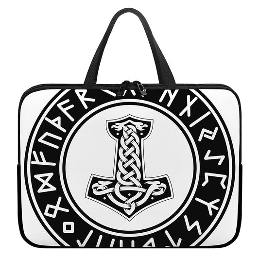 Black And White Mjolnir Print Laptop Sleeve With Handle