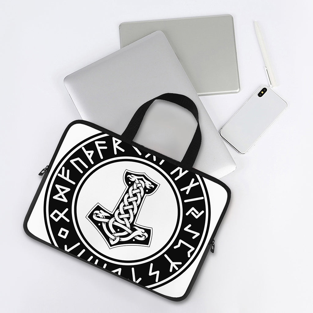 Black And White Mjolnir Print Laptop Sleeve With Handle