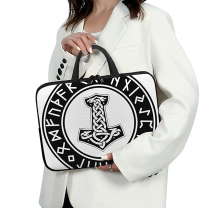 Black And White Mjolnir Print Laptop Sleeve With Handle